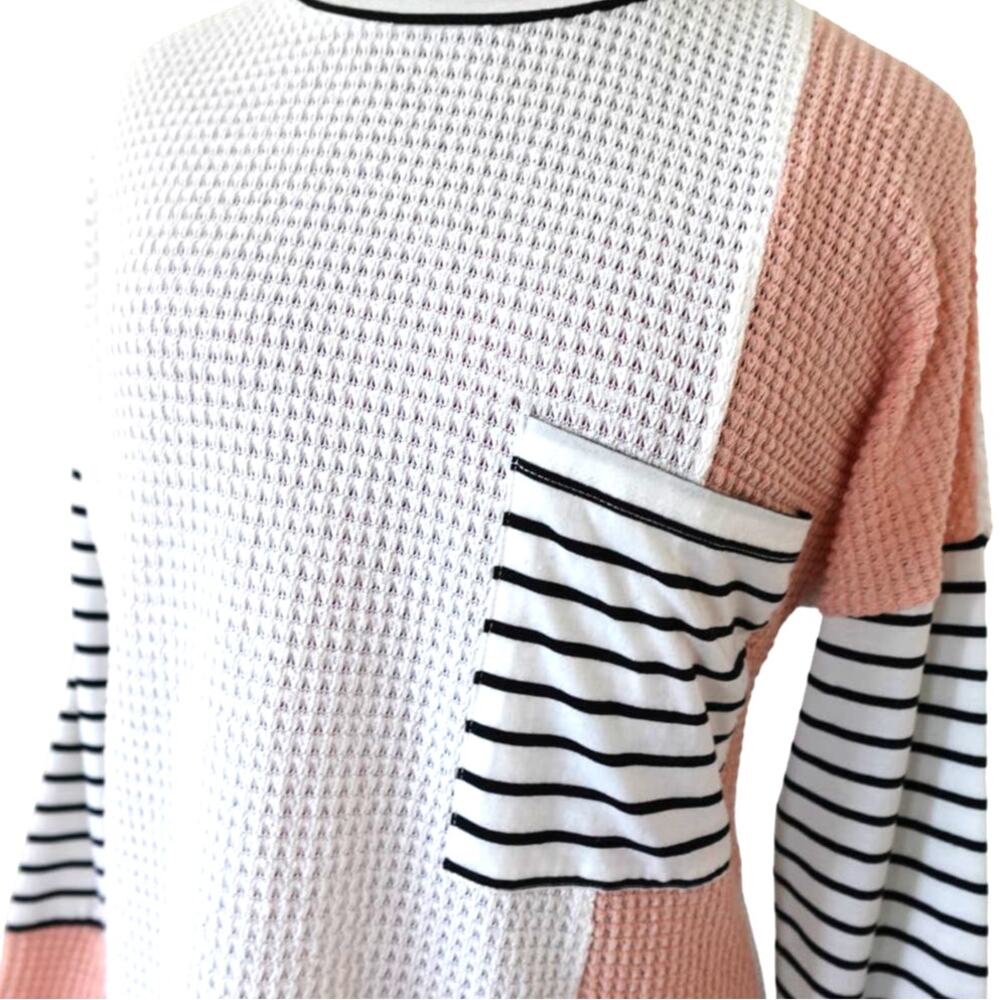 Colorblock waffle knit top women's size small